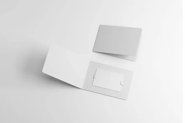 Blank White Plastic Card Mockup Paper Booklet Holder Isolated White — Fotografia de Stock