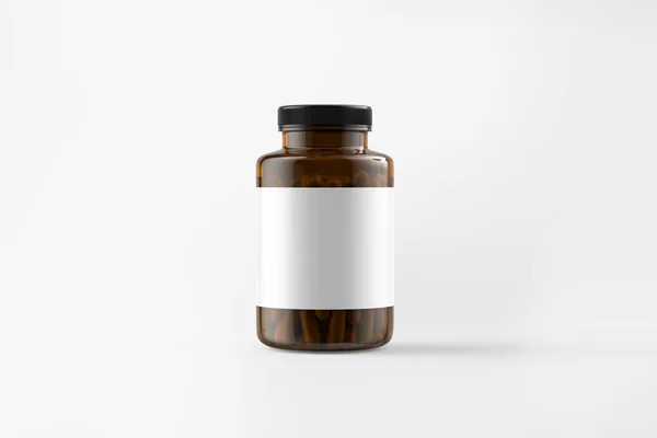 Amber Supplement Fles Geïsoleerd Witte Achtergrond Weergave Mock Vooraanzicht — Stockfoto