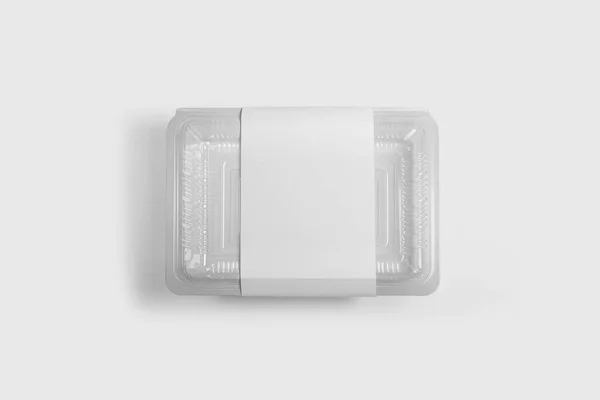 Blank Plastic Disposable Food Container Mockup Transparent Lid Isolated White — Fotografia de Stock