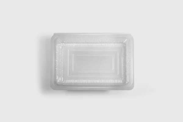 Blank Plastic Disposable Food Container Mockup Transparent Lid Isolated White — 스톡 사진