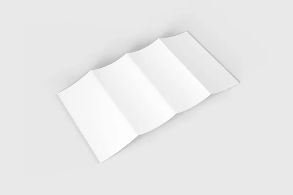 モックアップの白い背景に隔離された4つの折り目のパンフレットを開いた 3Dレンダリング モックアップ Front View — ストック写真