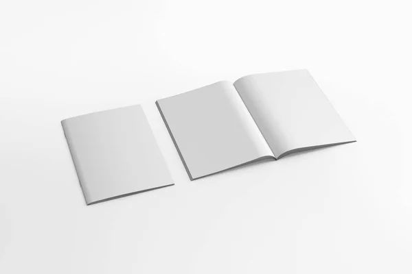 Κενό Φυλλάδιο Περιοδικό Που Απομονώνεται Λευκό Φόντο Απόδοση Προσομοίωση Εικόνα Αρχείου