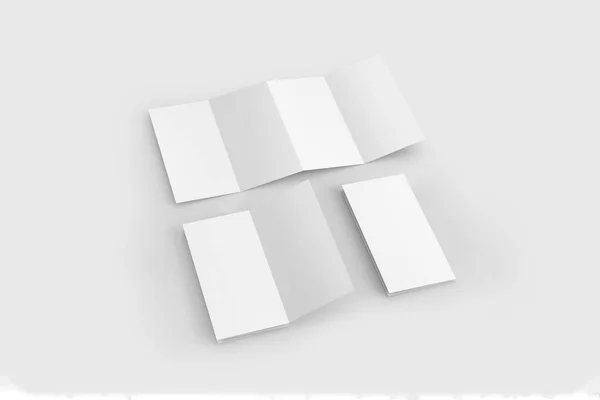 Four Fold Blank Broschüre Isoliert Auf Weißem Hintergrund Rendering Attrappe Stockbild