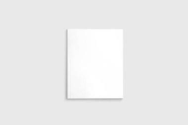 Beyaz arka planda boş kapağı olan beyaz kitap ya da dergi. 3 boyutlu görüntüleme. Model.