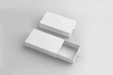 Boş Paket Karton Kaydırma Kutusu beyaz arkaplanda izole edildi. 3 boyutlu görüntüleme. Model.
