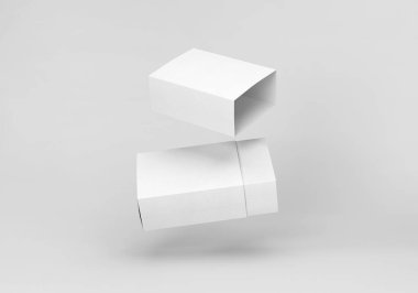 Beyaz arka plan 3D görüntüleme üzerine izole edilmiş çekmece kurdelesi olan beyaz karton sürgülü kutu..