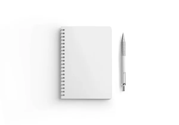 Spiraal Notitieboekje Met Pen Geïsoleerd Witte Achtergrond Weergave Mock — Stockfoto