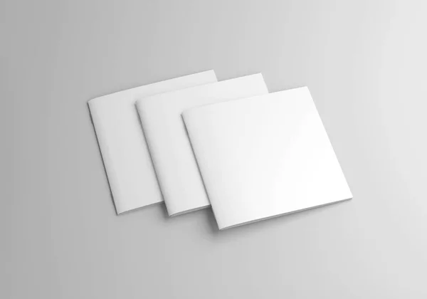 Revista Brochura Branco Quadrado Isolado Fundo Branco Renderização Mock — Fotografia de Stock