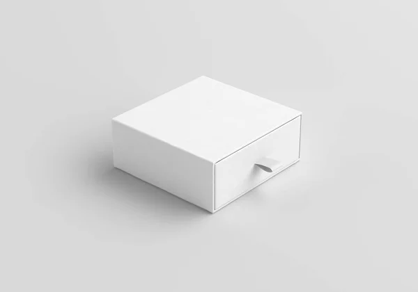 Caja Deslizante Cartón Blanco Maqueta Con Cinta Cajón Aislada Sobre — Foto de Stock