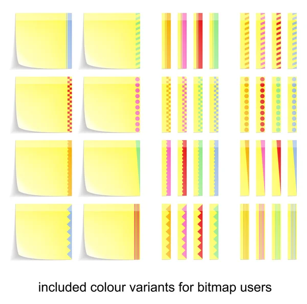 Etiquetas adhesivas postit con ocho decoraciones en cuatro variantes de color — Archivo Imágenes Vectoriales