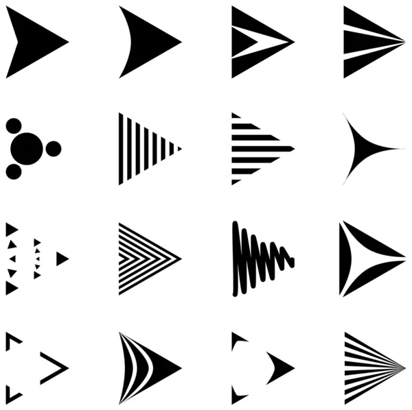 Set of 16 simple arrows icons in black color — Stock Vector