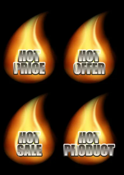 Set of Four Hot Eshop Messages in Flame — Stock Vector