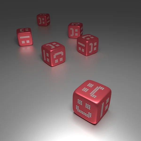 Dices rojos 3D con sonrisas aleatorias —  Fotos de Stock