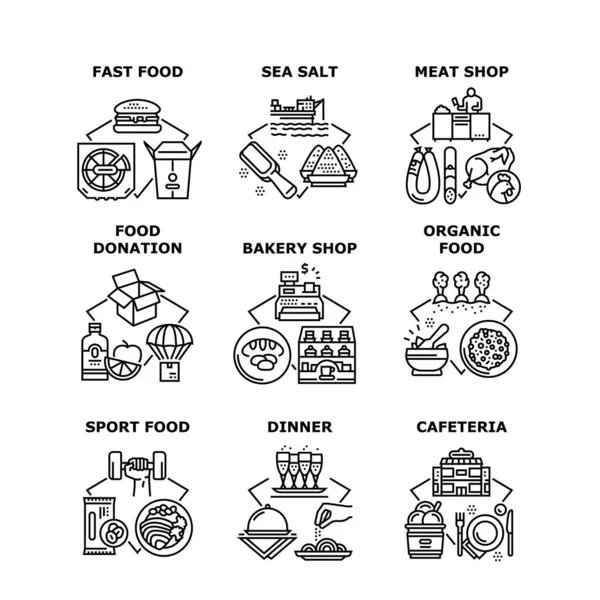 Cafetaria de alimentos conjunto ícones Vector Ilustrações —  Vetores de Stock