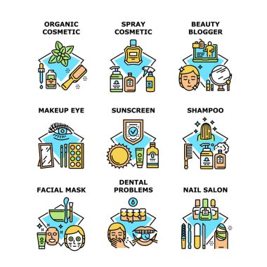 Kozmetik Makyaj Simge Vektör Resimlerini Ayarla