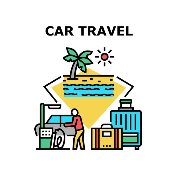 Ilustración del color del concepto de vacaciones de viaje de coche — Vector de stock