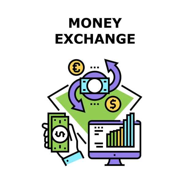 Money Exchange Concetto vettoriale Illustrazione di colore — Vettoriale Stock