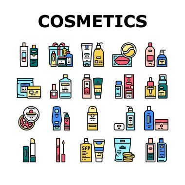 Kozmetik Paketi Güzellik Ürün Simgeleri Vektörü Ayarladı