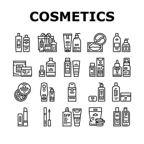 Ensemble d'icônes de produit de beauté de paquet de cosmétiques vecteur — Image vectorielle