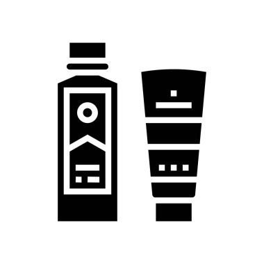 Kabuk soyma ve yüz fırçalama jeli kabı ve sabun şişesi kabuğu kabuğu kabartma ikon vektör çizimi