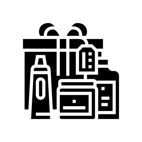 Pacote de kit de cuidados de presente e rosto ilustração do vetor do ícone do glifo — Vetor de Stock