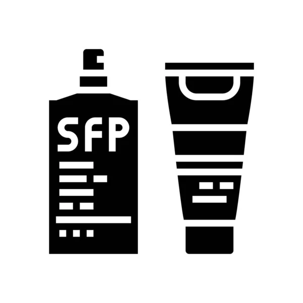 Zonnebrandcrème beschermende gezicht en lichaam olie spf-30 glyph pictogram vector illustratie — Stockvector