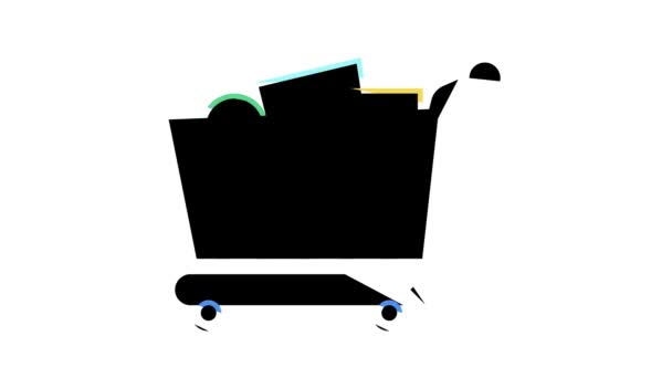 Carrito de compras con la animación icono de color de compras — Vídeos de Stock