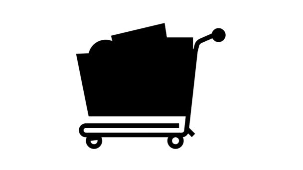 Carrito de compras con línea de compras icono de animación — Vídeos de Stock