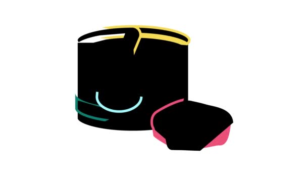 猫彩色图标动画罐头食品 — 图库视频影像