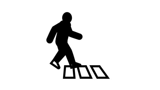 Cruce humano en la línea de paso de peatones icono de animación — Vídeo de stock
