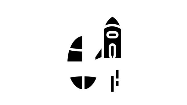 Rocket for fly on other planet, space transport line icon animation — Stock Video