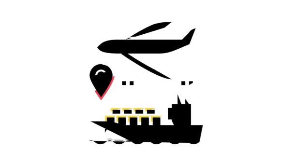 Vliegtuig en schip leveren kleur pictogram animatie — Stockvideo