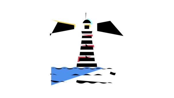 Vuurtoren poort kleur pictogram animatie — Stockvideo