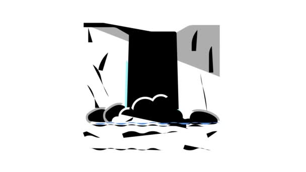 Animation mit Wasserfall-Aquarell-Symbol — Stockvideo