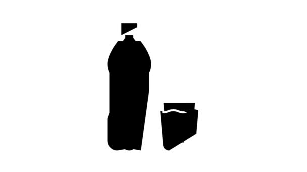 Fles en beker water kleur pictogram animatie — Stockvideo