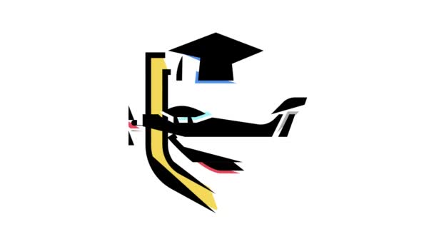 Graduation flight school color icon animation — Stock Video