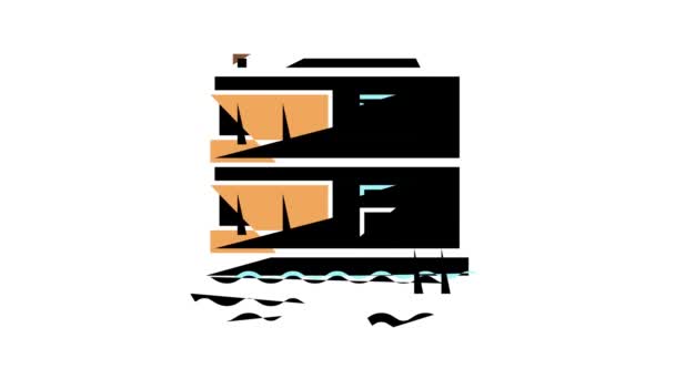 Плавающий на воде жилой дом цвета иконки анимации — стоковое видео