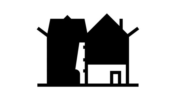Casa de pueblo línea icono de animación — Vídeos de Stock