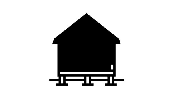 Bungalow house line icon animation — Stock Video