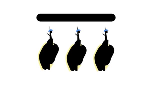Carcaça de frango suspensa na animação ícone de cor do equipamento — Vídeo de Stock