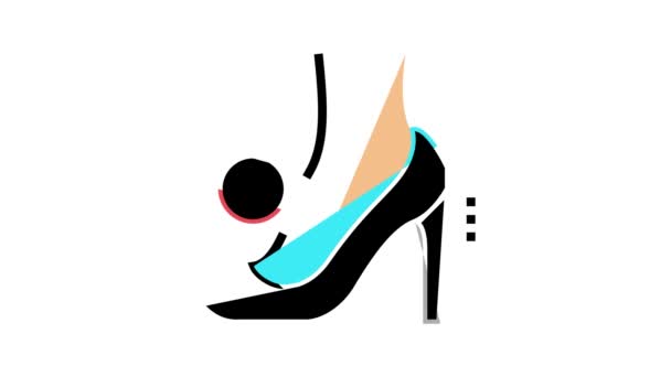 High heel woman shoe feet color icon animation — Stock Video