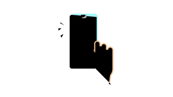 Нажатие пальцем смартфон цветной иконки анимации — стоковое видео