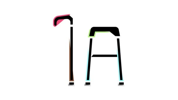 Stick and walking frame for old people color icon animation — Stock Video