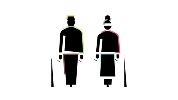 Grootmoeder en grootvader lopen samen kleur pictogram animatie — Stockvideo