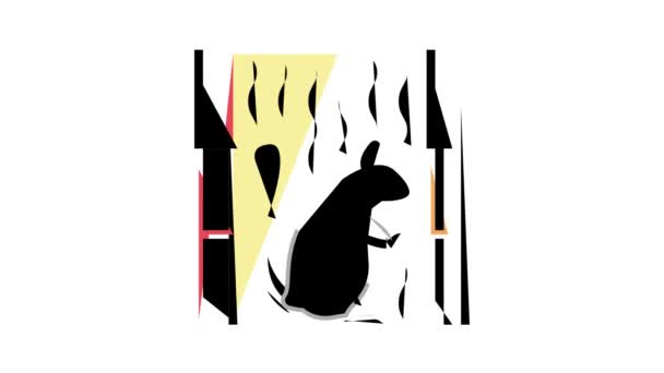 Rat living in cotton wool in wall color icon animation — Stock Video