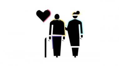 Yaşlılara yardım ve bakım renkli simge canlandırması