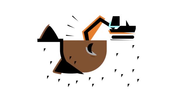 Excavadora excavan pozo para la construcción de tuberías animación icono de color — Vídeo de stock