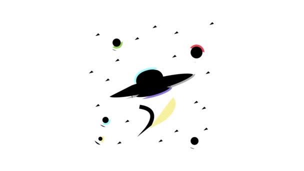 Flying saucer alien in galaxy color icon animation — Stock Video