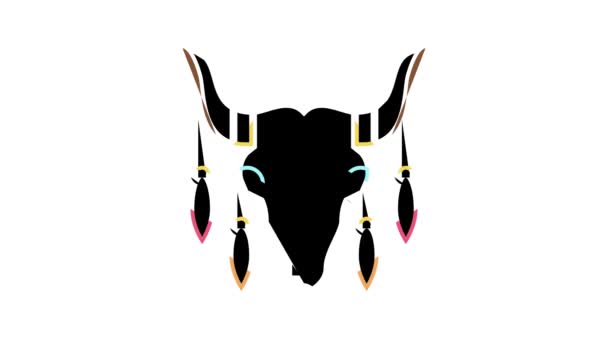 Boho装飾カラーアイコンアニメーションと動物の頭蓋骨 — ストック動画