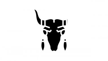 Boho dekorasyon çizgisi simgesi olan hayvan kafatası canlandırması